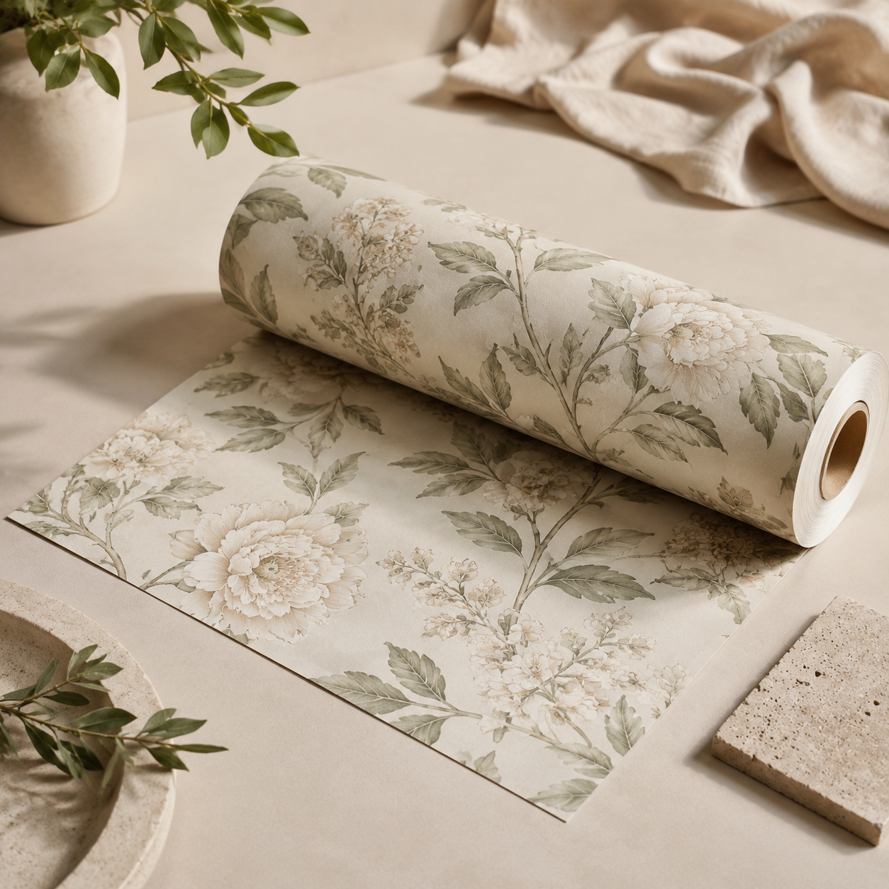 Sage Leaves Peel and Stick Wallpaper